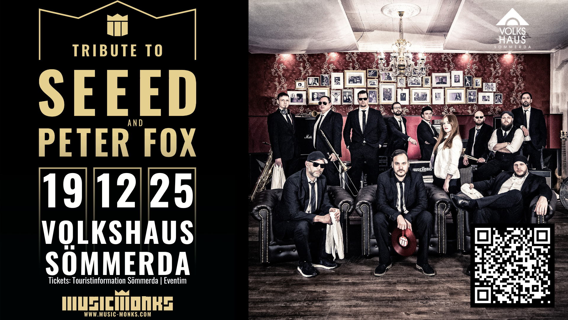 Music Monks live in Sömmerda! Deutschlands einzige SEEED & Peter Fox Tribute-Band bringt am 19.12.2025 das Volkshaus Sömmerda zum Beben!